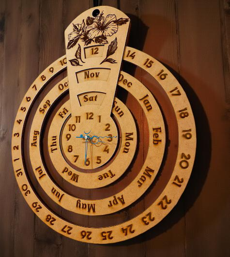 Wooden & Acrylic Wall Calendar Clock