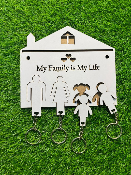 Wall Hanging Keychain Holder with 4 Family Member Keychains -(P1)