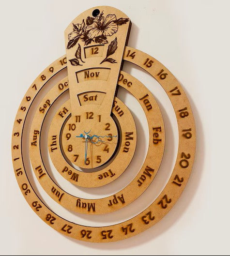 Wooden & Acrylic Wall Calendar Clock