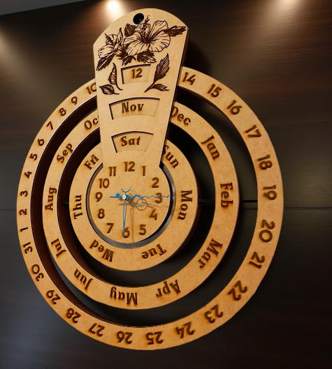 Wooden & Acrylic Wall Calendar Clock