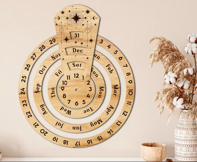 Wooden & Acrylic Wall Calendar Clock