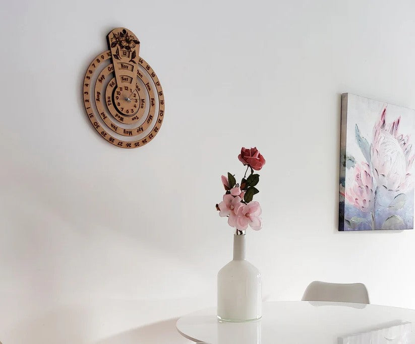 Wooden & Acrylic Wall Calendar Clock