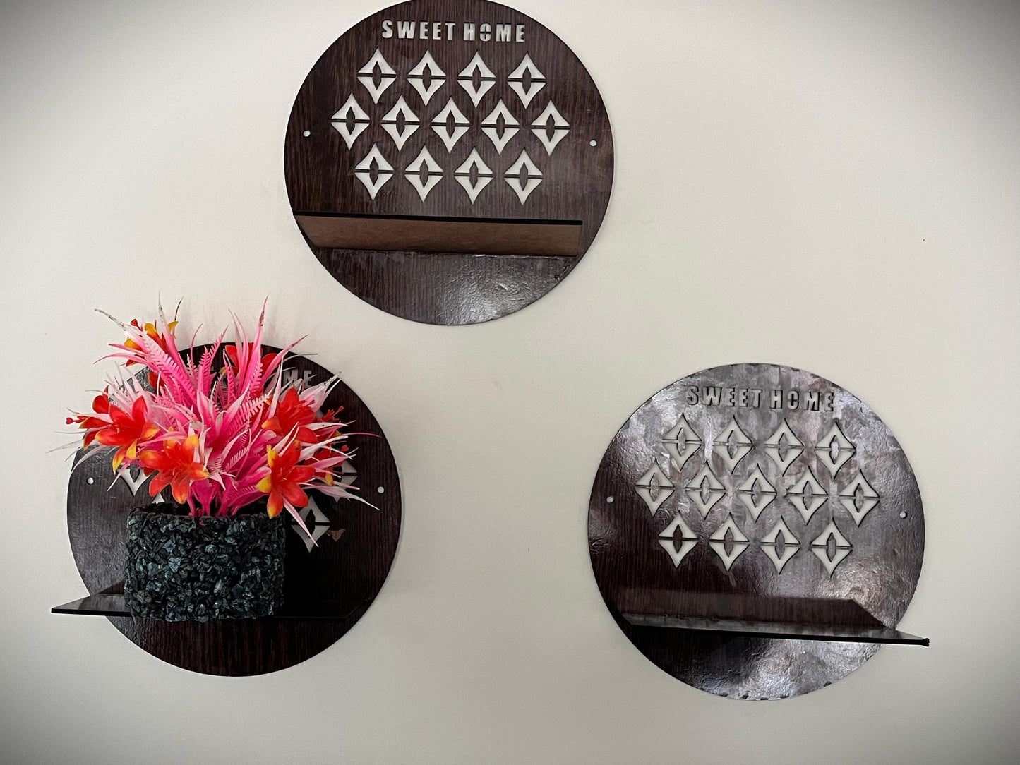 Wooden Acrylic Wall Stand for Flower Pots & Décor Items