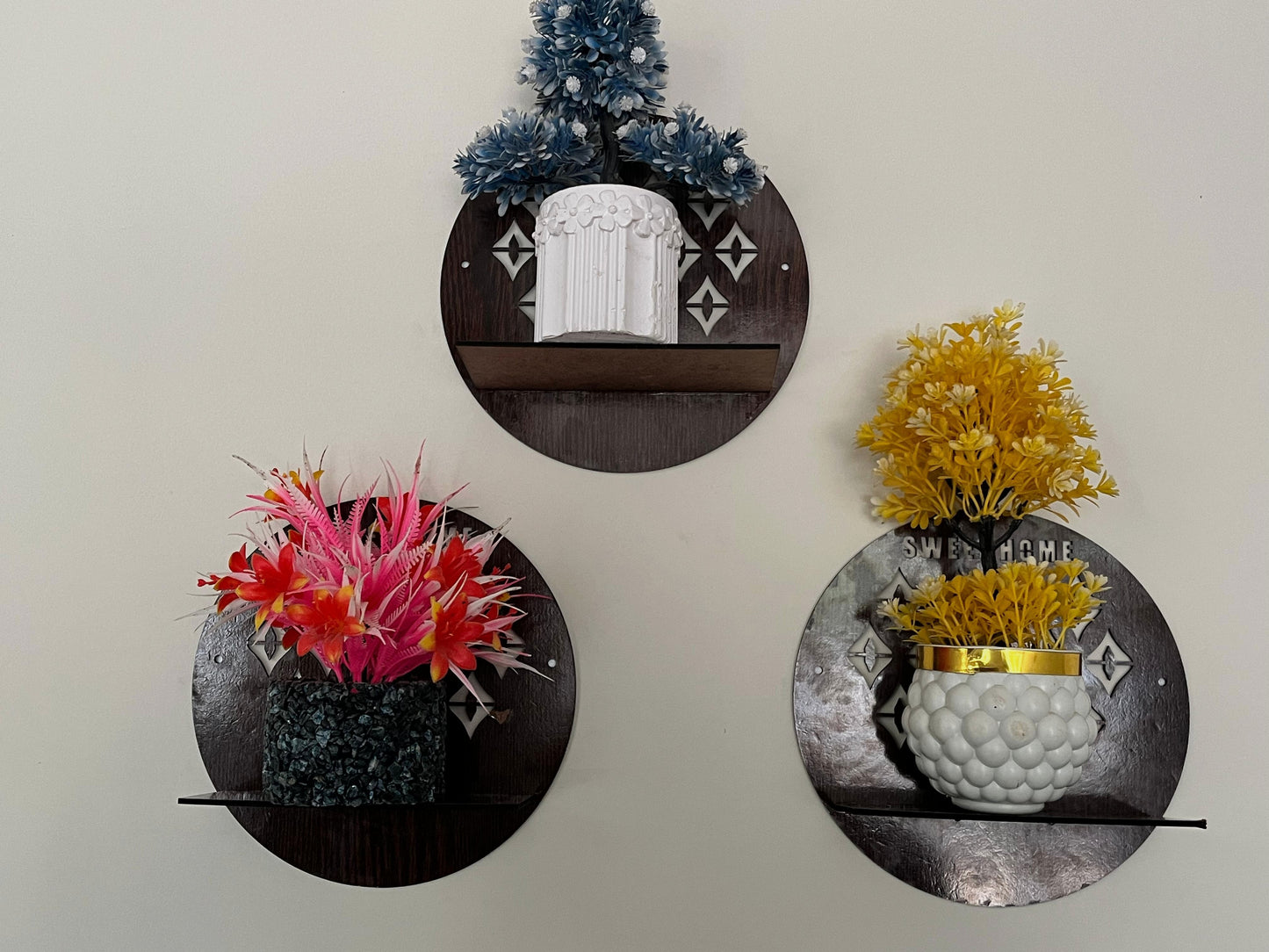 Wooden Acrylic Wall Stand for Flower Pots & Décor Items