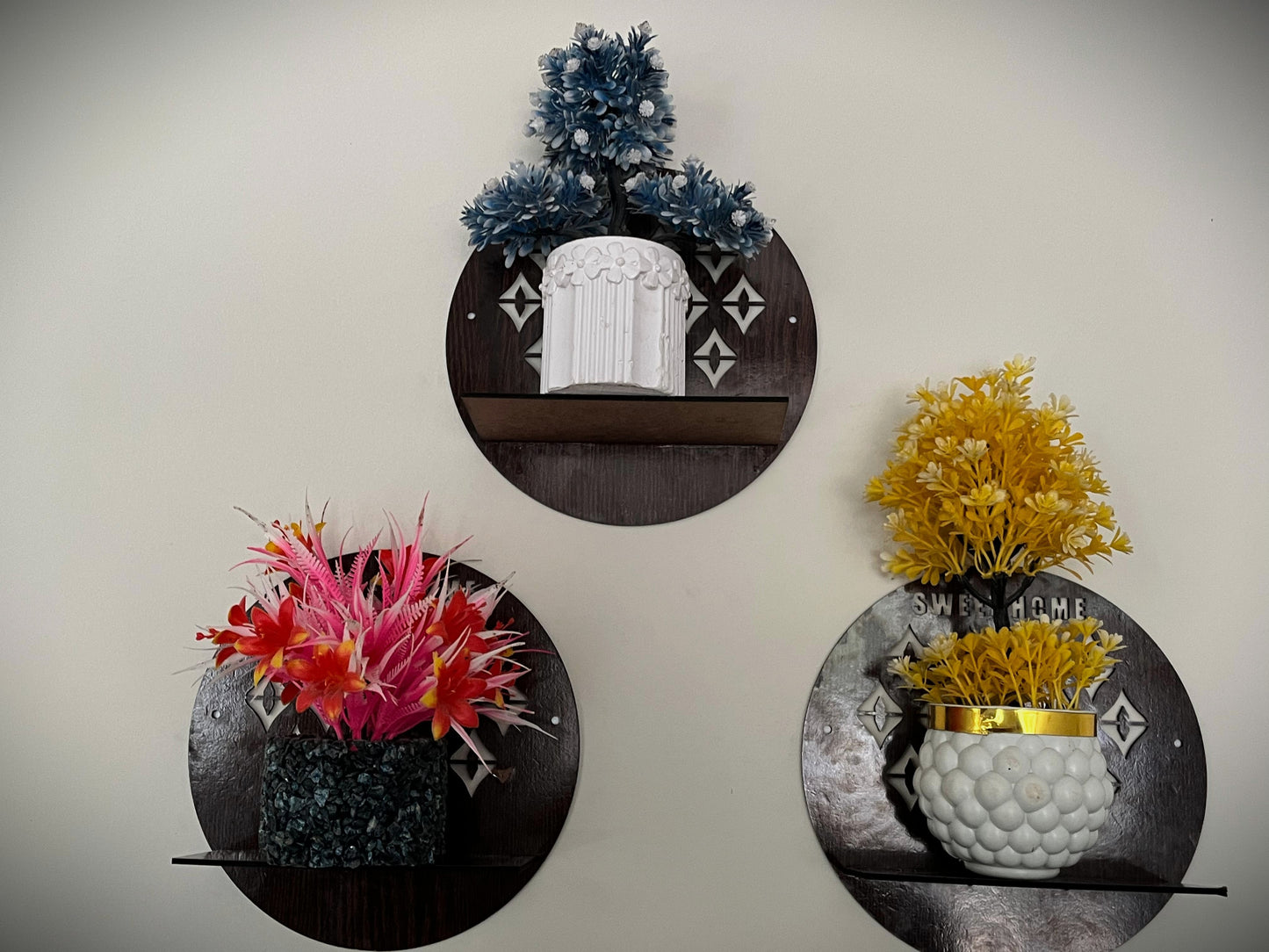 Wooden Acrylic Wall Stand for Flower Pots & Décor Items